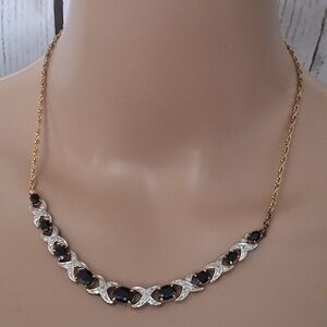 Vintage 10K Gold Vermeil XOX Design Necklace With Sapphires And Diamonds